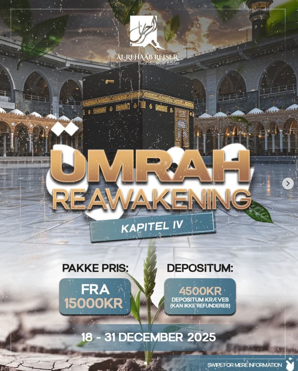 ✨ Vores årlige 5⭐️ december Umrah-tur med @Rehaabrejser – med titlen Umrah Reawakening✨Har du nogensinde drømt om at besøge vores elskede Profet Muhammad ﷺ hjem?At stå i Makkah og Madinah – byerne hvor hele kernen af vores Deen tog form, hvor Abu Bakr og Omar (ra) kæmpede side om side med Profeten ﷺ for at bevare og udbrede Islam? Nu kan din drøm blive virkelighed. Hos @Rehaabrejser sørger vi for alt, så du kan fokusere på rejsens åndelige værdi.